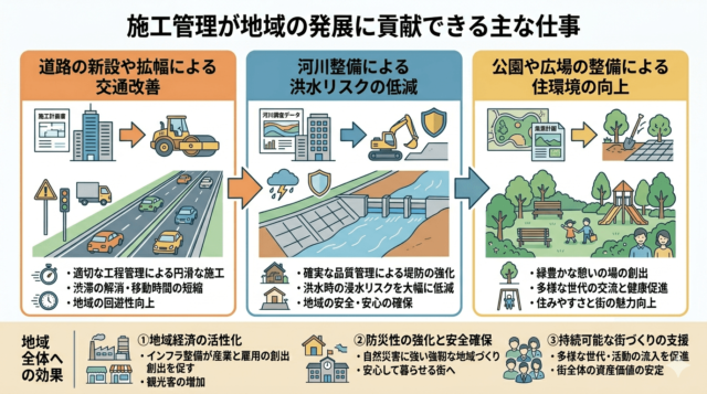 施工管理が地域の発展に貢献できる主な仕事