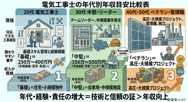 電気工事士の年代別年収