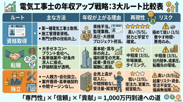 電気工事士の年収アップルート