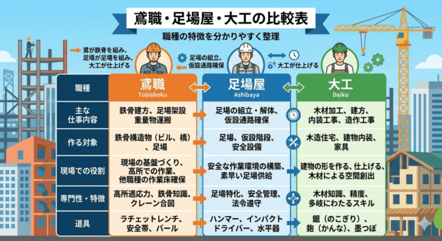 鳶職と足場屋や大工との違い