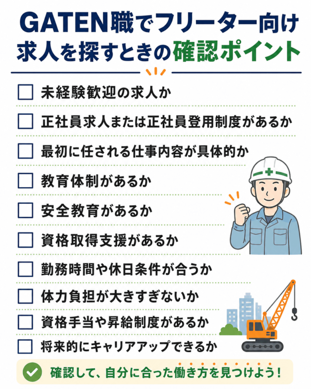 GATEN職でフリーター向け求人を探すときの確認ポイント