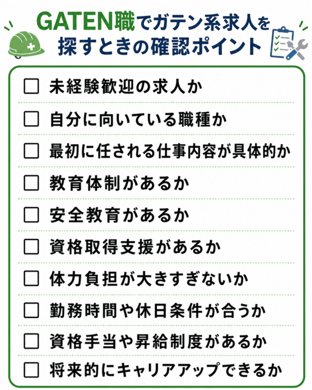 GATEN職でガテン系求人を探すときの確認ポイント