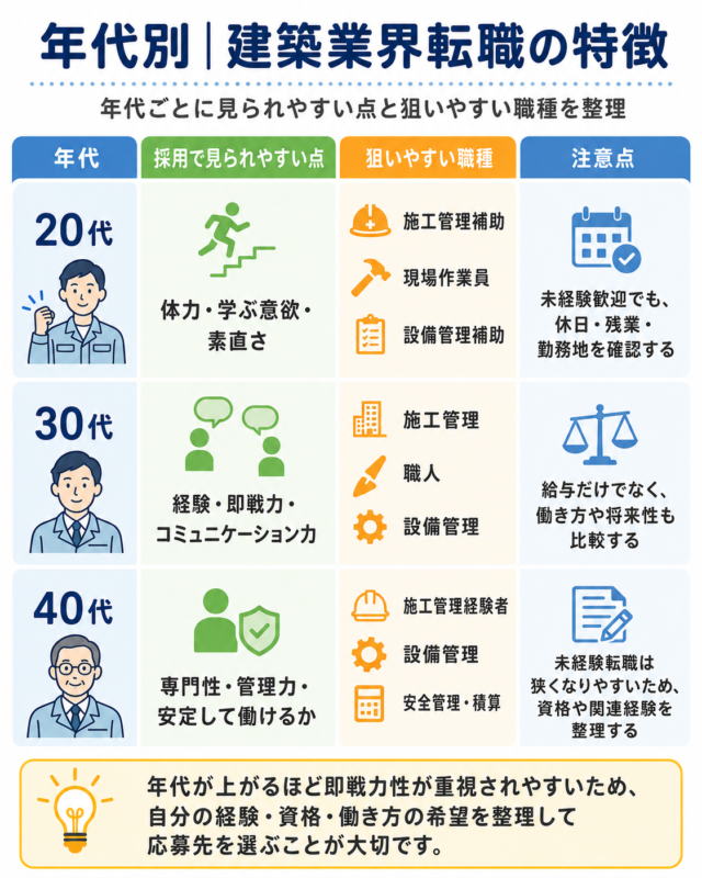 年代別の建築業界転職の特徴