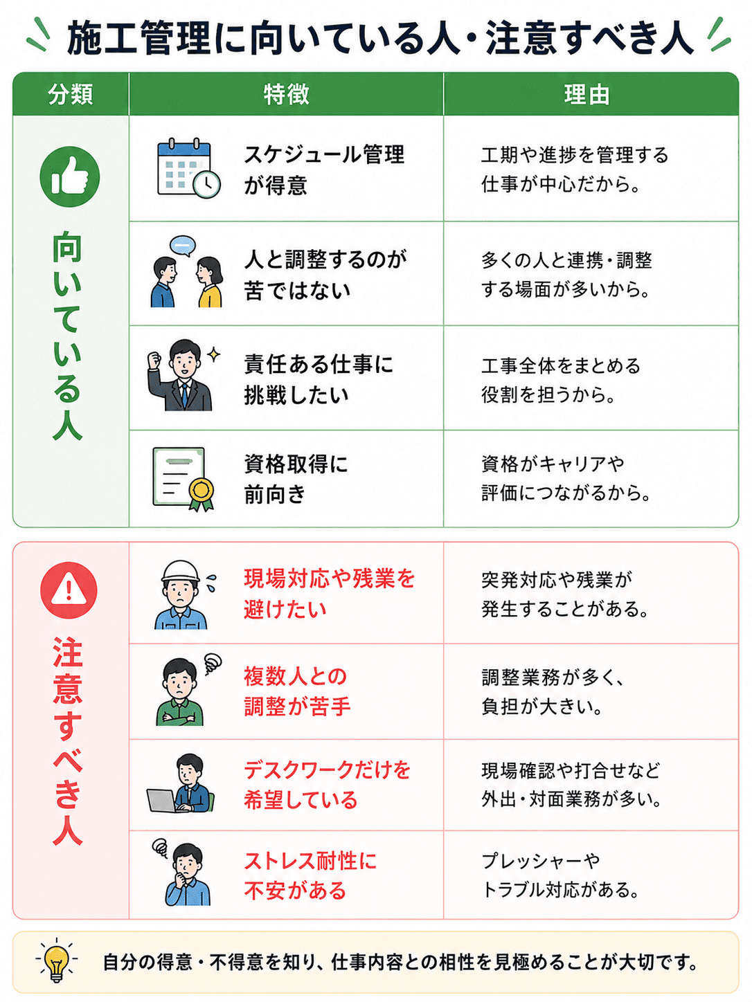 施工管理に向いている人・注意すべき人