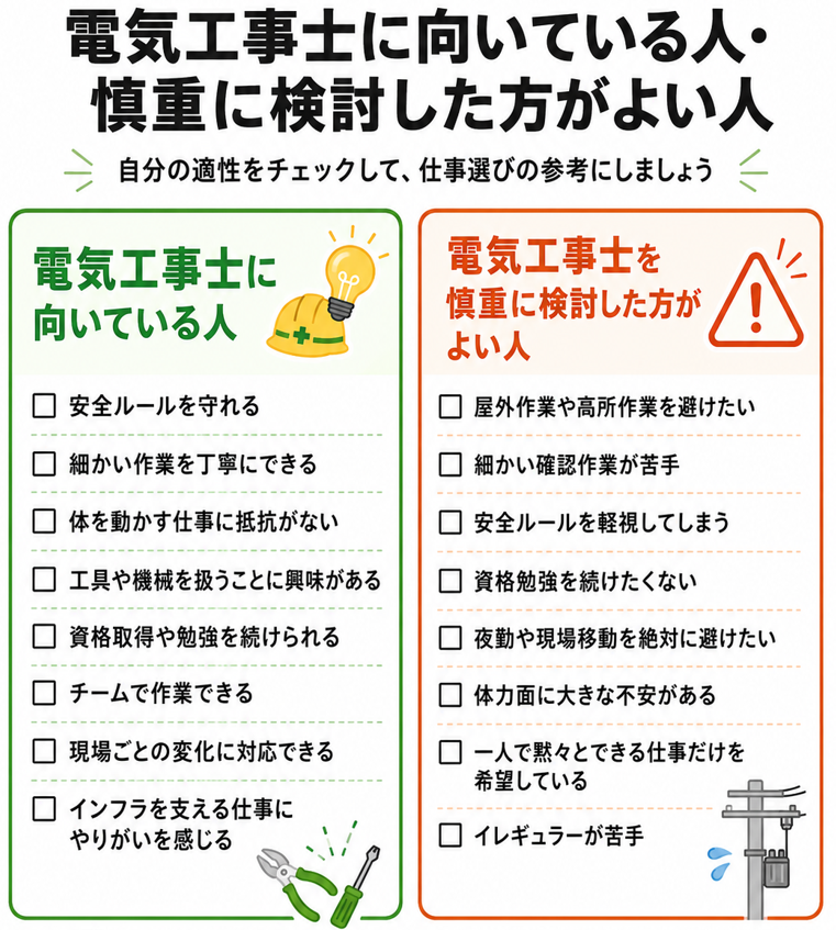 電気工事士の仕事内容が向いている人・向いていない人