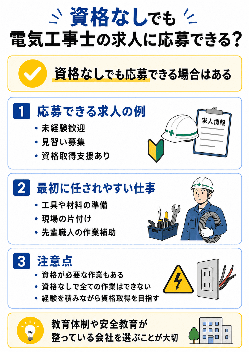 資格なしでも電気工事士の求人に応募できる