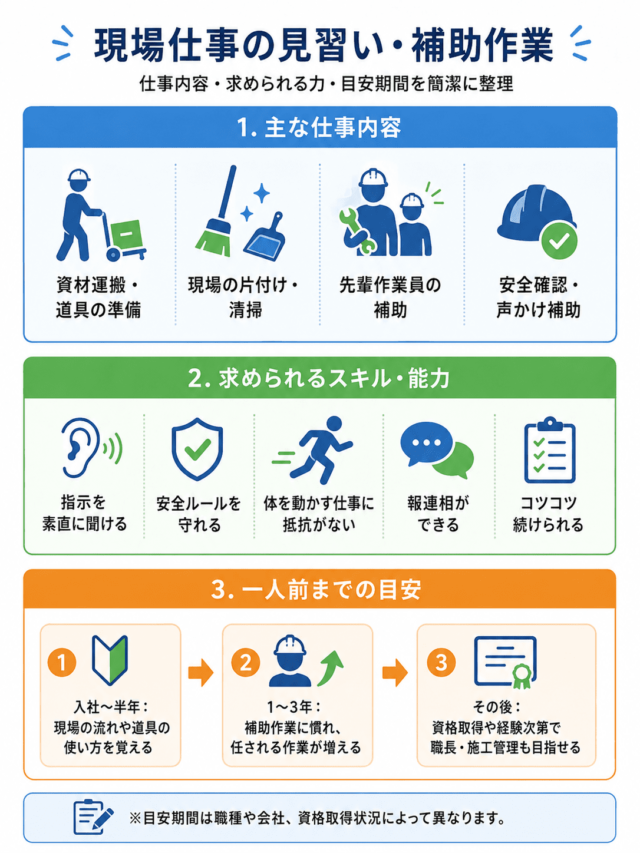 現場仕事の見習い・補助作業