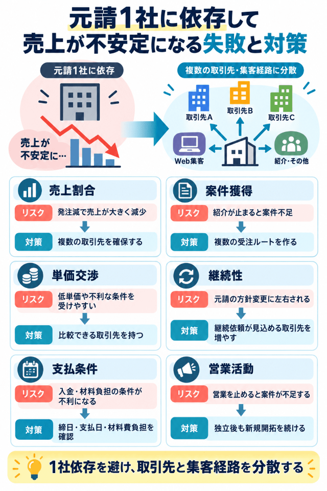 元請1社に依存して売上が不安定になる失敗と対策