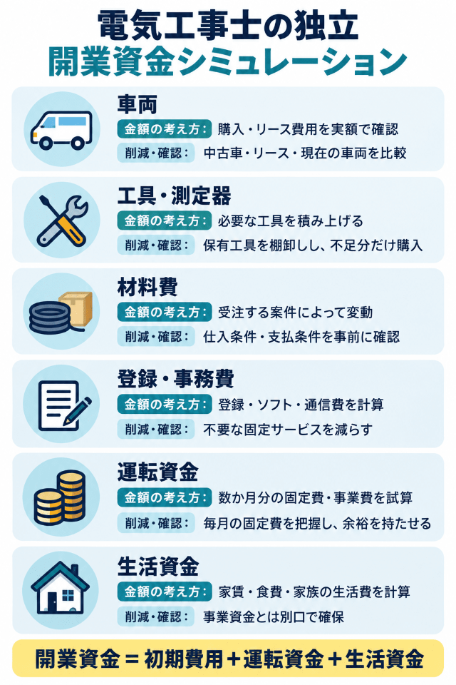 電気工事士の独立の開業資金をシミュレーション