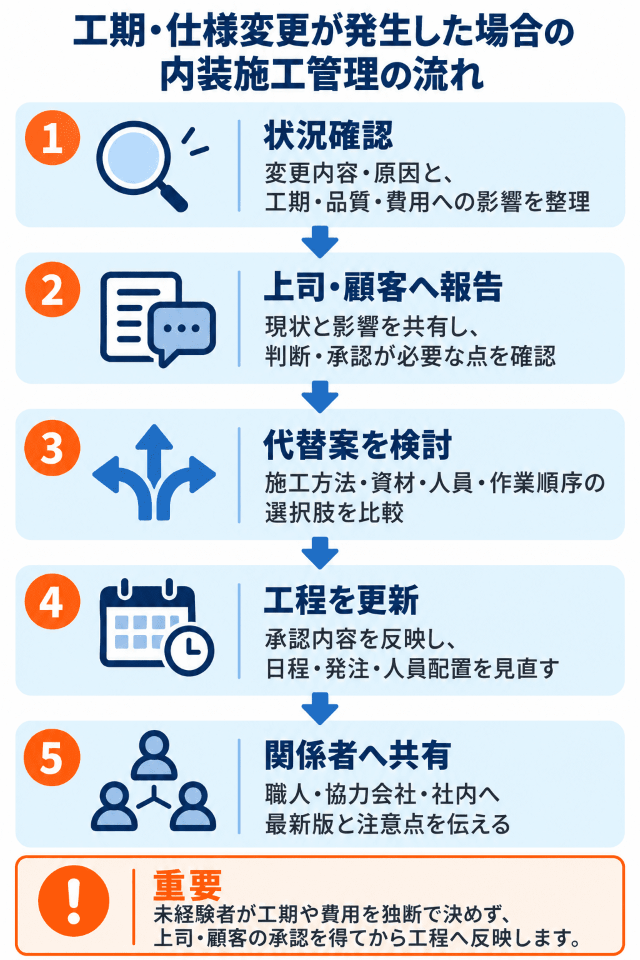 工期・仕様変更が発生した場合の内装施工管理の流れ 