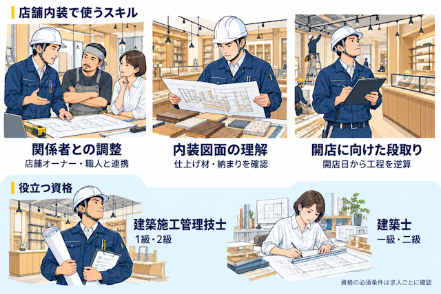店舗内装の施工管理の資格・スキル