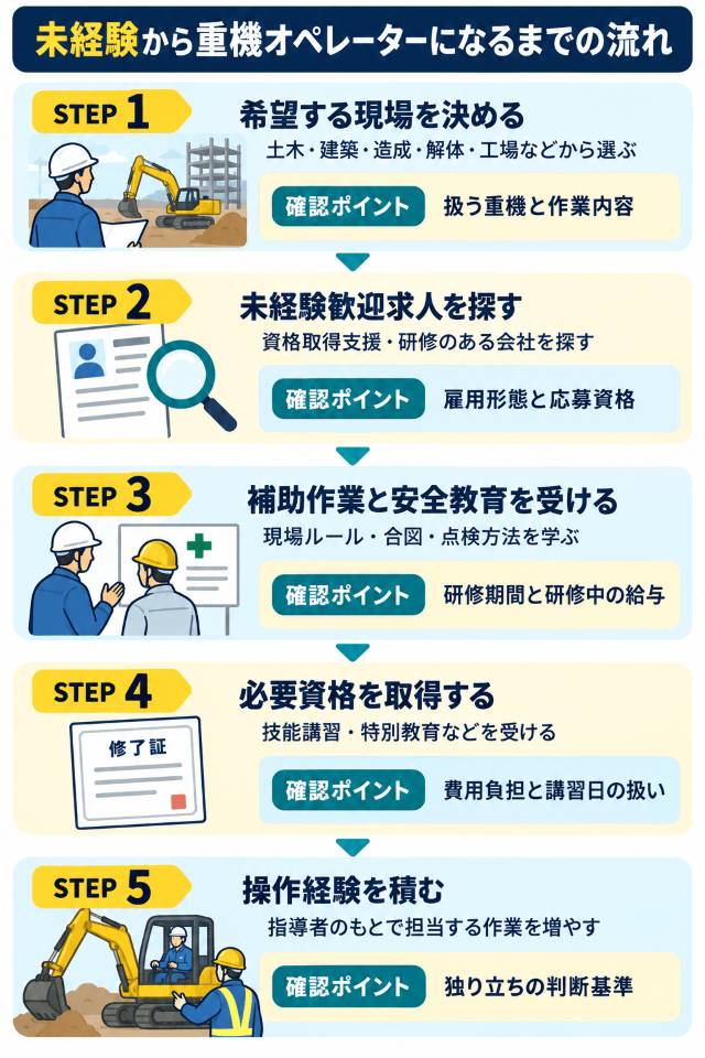 未経験から重機オペレーターになるまでの流れ