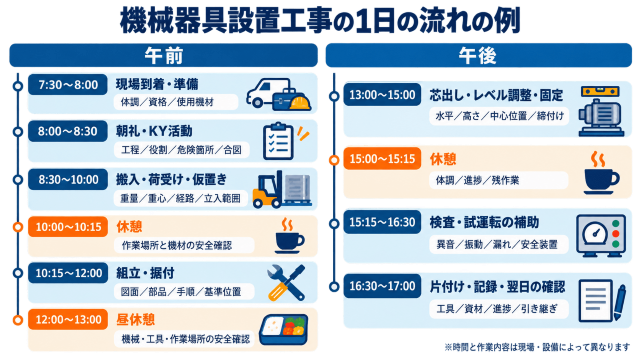 機械器具設置工事の1日の流れ