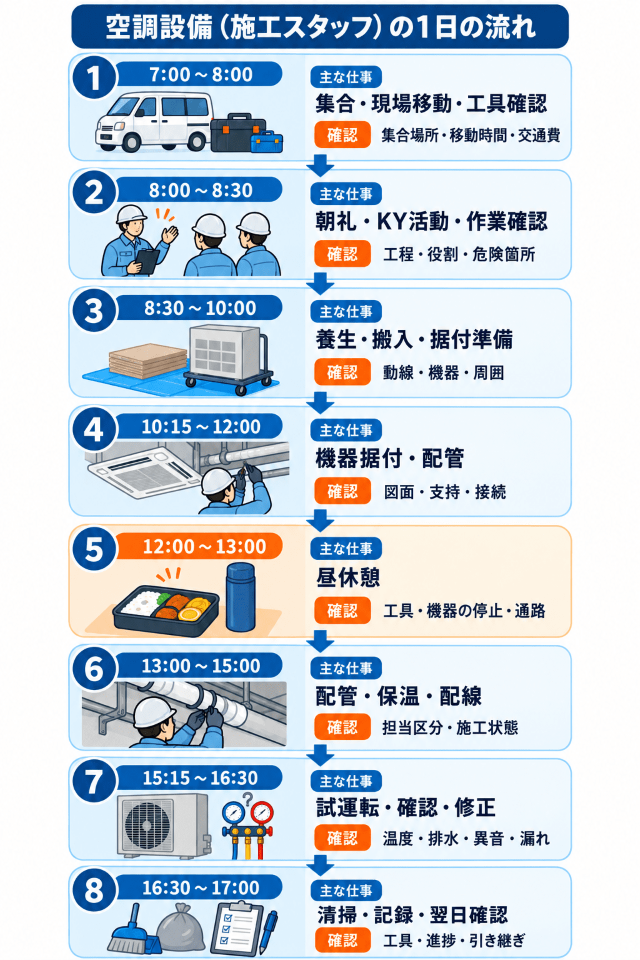 空調設備（施工スタッフ）の1日の流れ