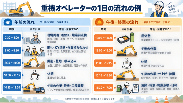 重機オペレーターの1日の流れと注意点