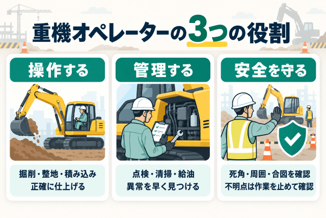 重機オペレーターの3つの役割