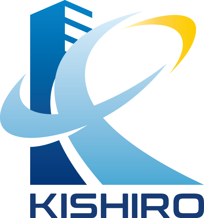 貴城建設ロゴ　【弋とビル、風・空・太陽をモチーフにした躍動感のあるデザイン】